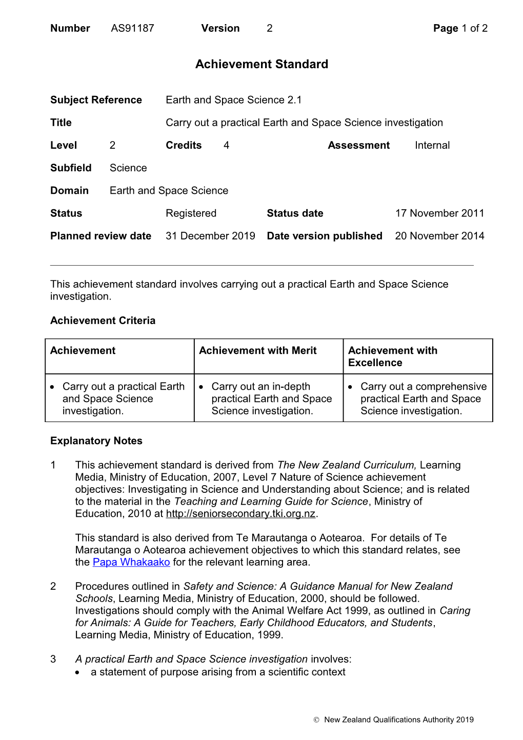 91187 Carry out a Practical Earth and Space Science Investigation