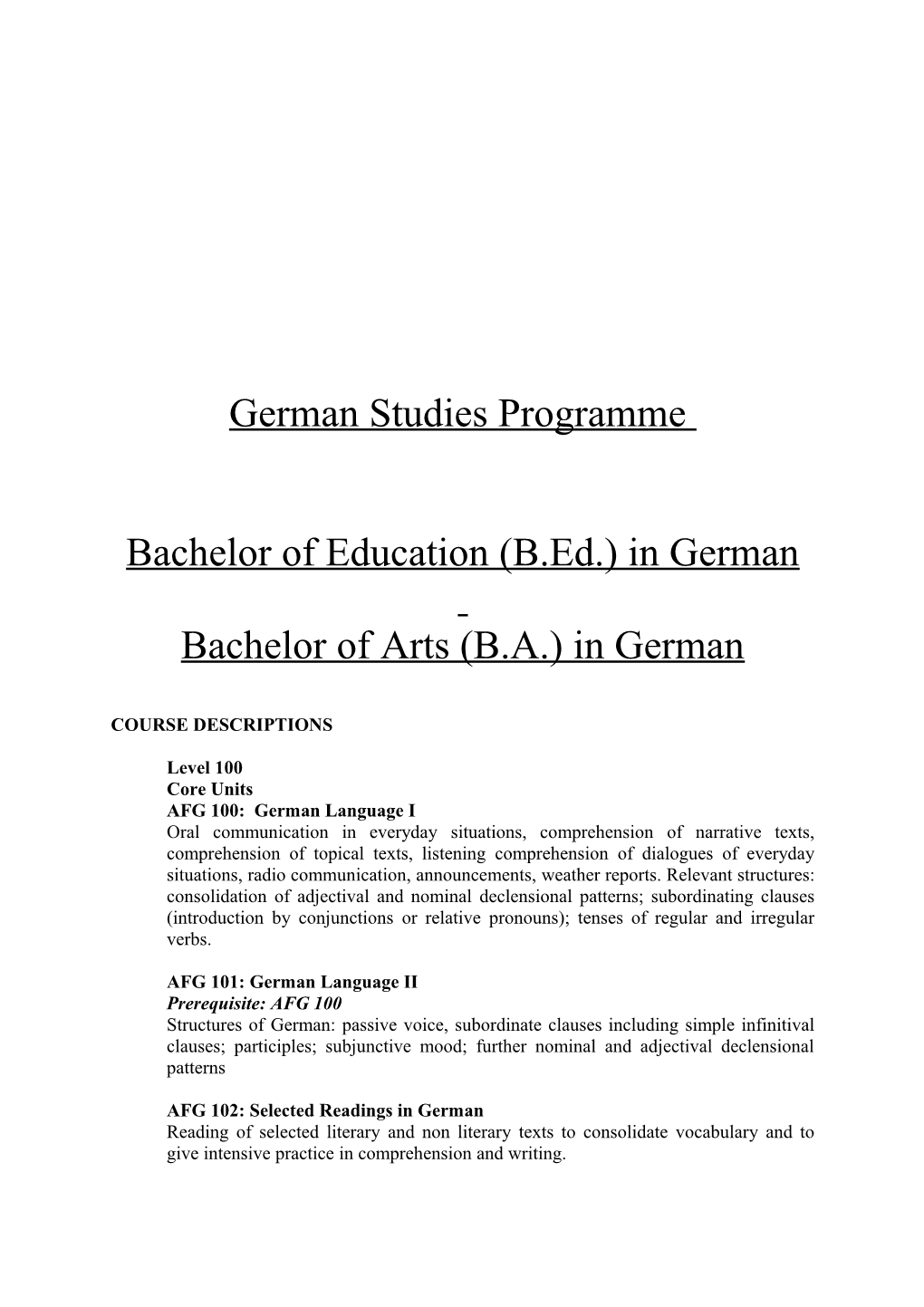 German Studies Programme