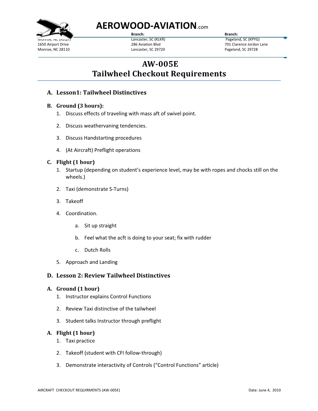 I. Lesson1: Tailwheel Distinctives