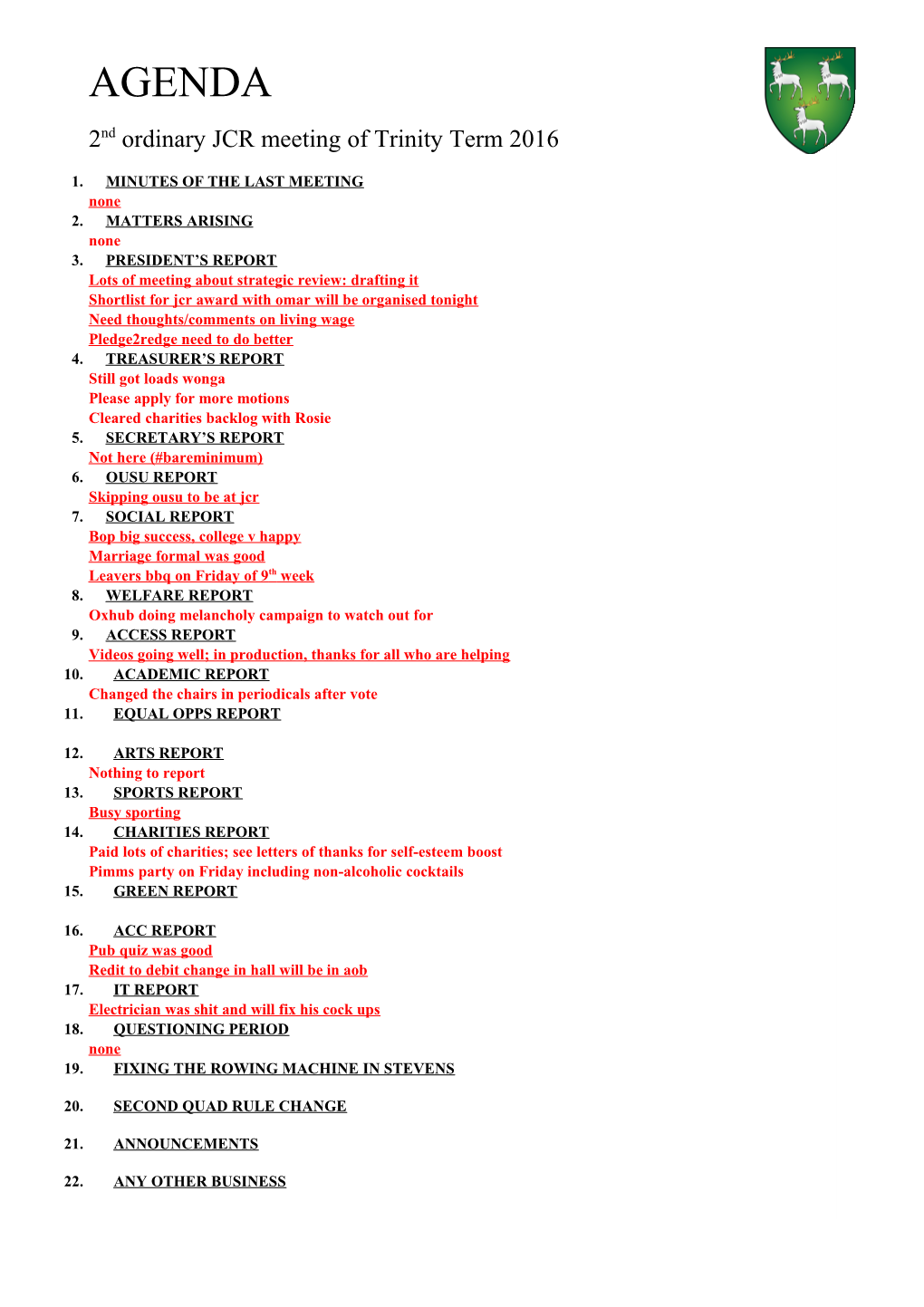 2Ndordinary JCR Meeting of Trinity Term 2016