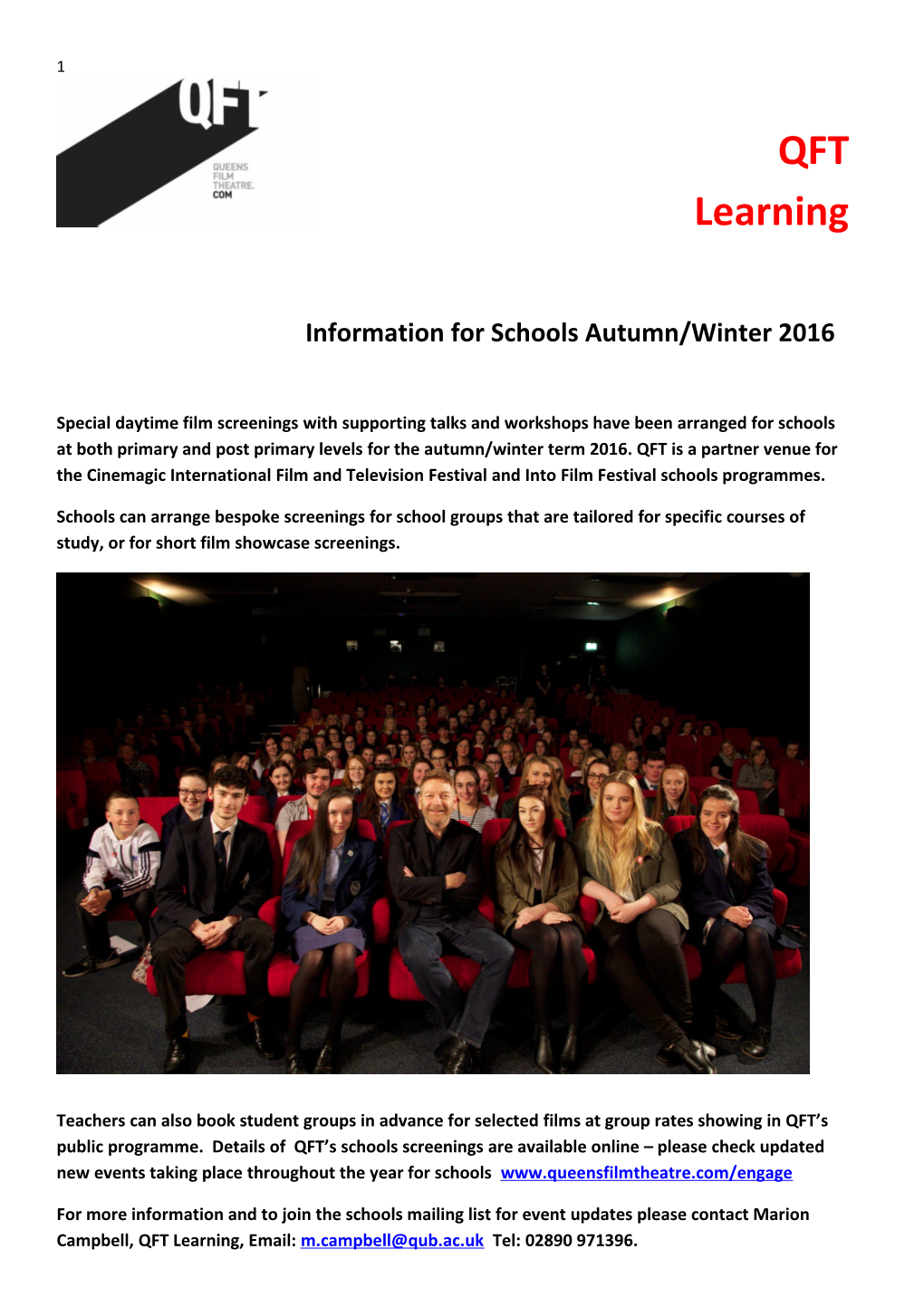 Information for Schools Autumn/Winter 2016