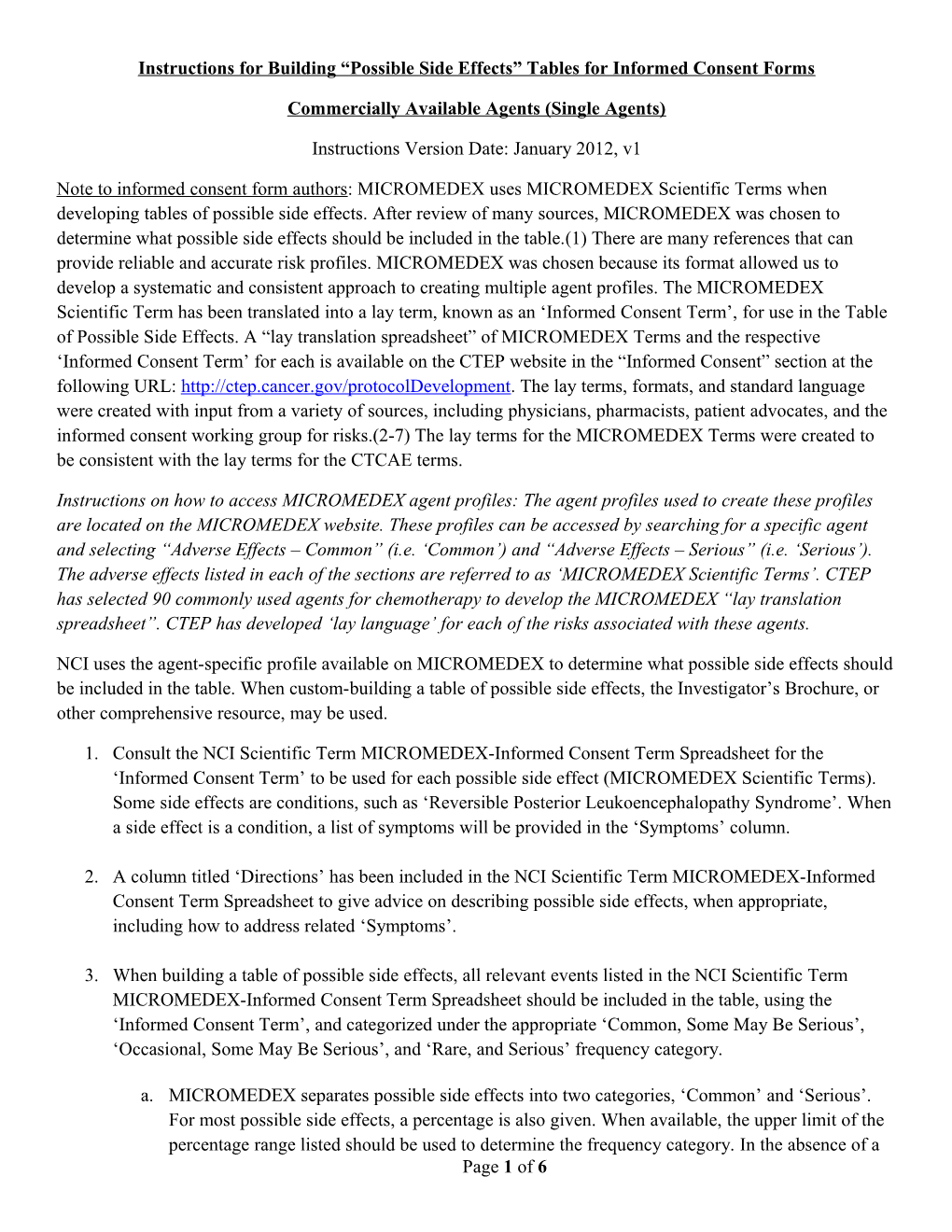 Instructions for Building Possible Side Effects Tables for Informed Consent Forms - Commercially