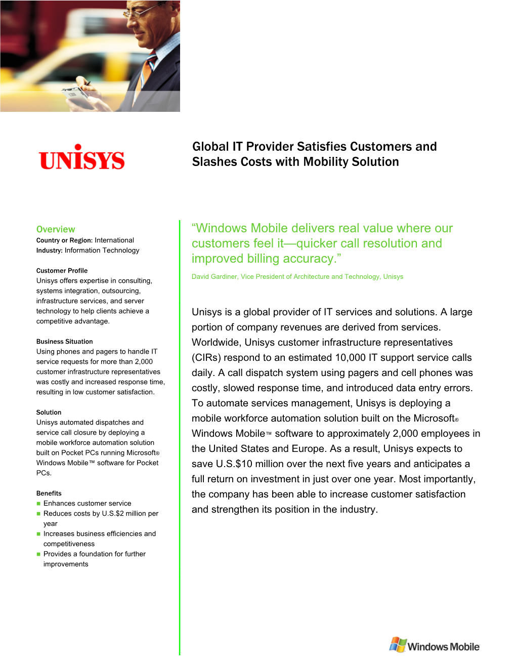 Unisys Is a Worldwide IT Services and Solutions Company with Approximately 36,000 Employees