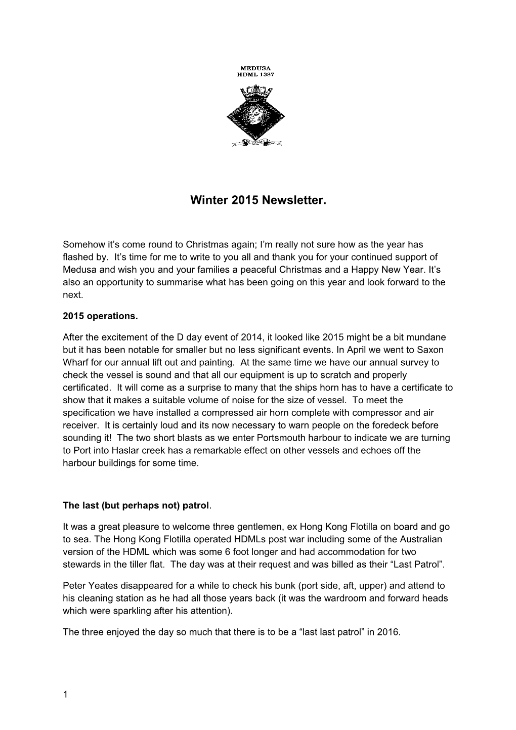 Winter 2015 Newsletter