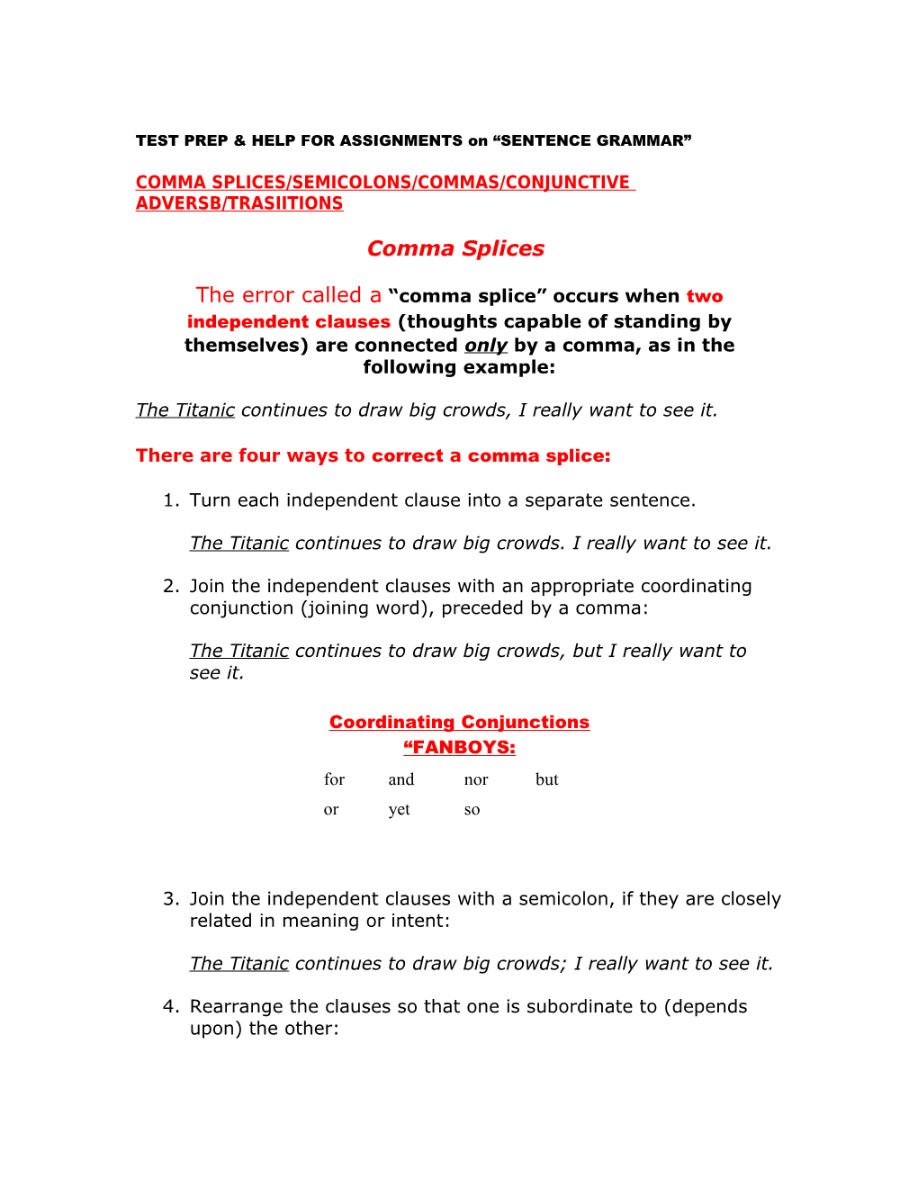TEST PREP & HELP for ASSIGNMENTS on SENTENCE GREAMMAR