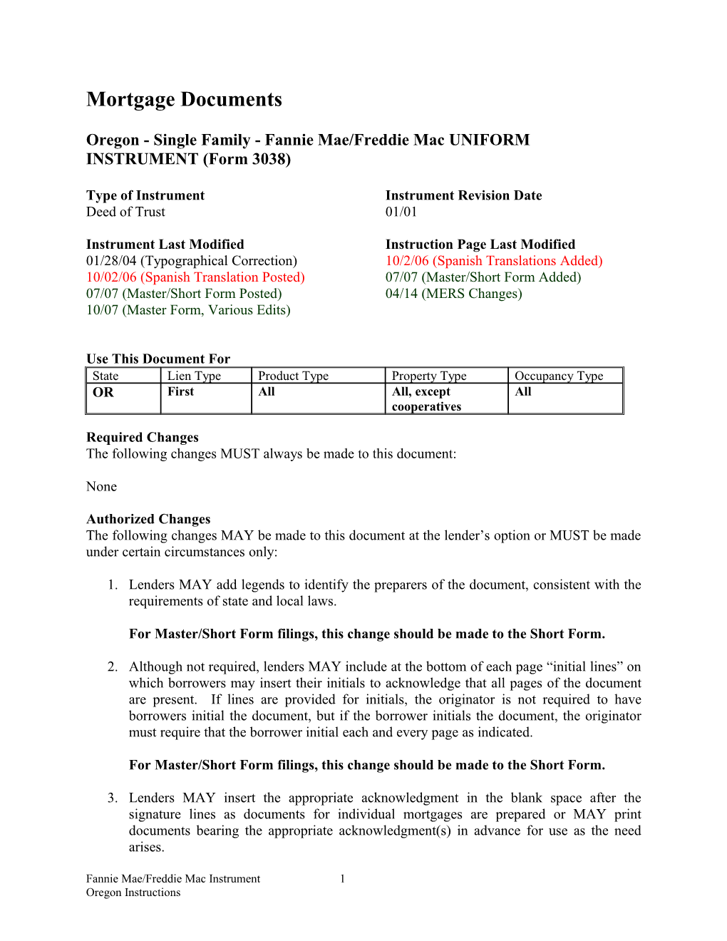 Instructions: Oregon Security Instrument (Form 3038)