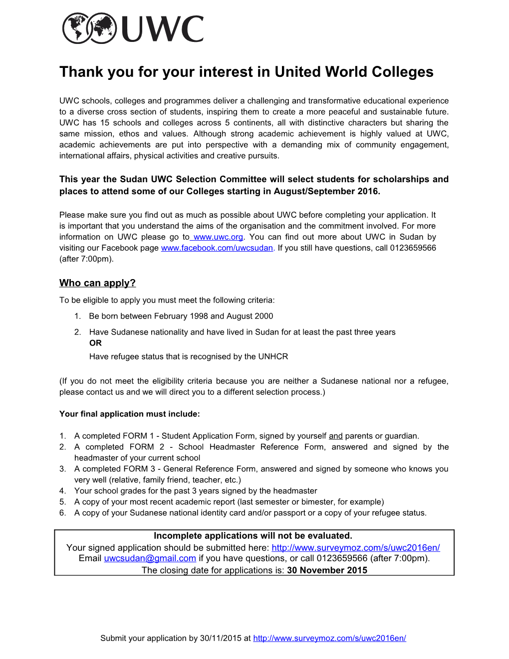 UWC Sudan Application Form (English)