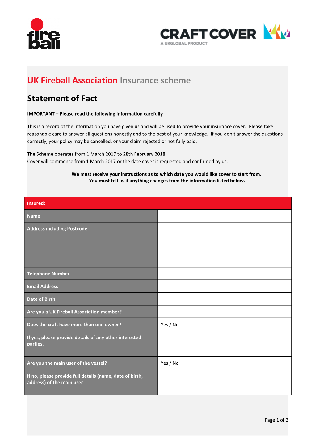 UK Fireball Association Insurance Scheme