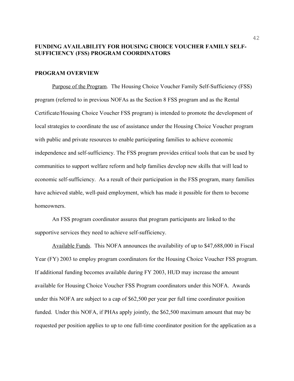 Funding Availability for Housing Choice Voucher Family Self-Sufficiency (Fss) Program