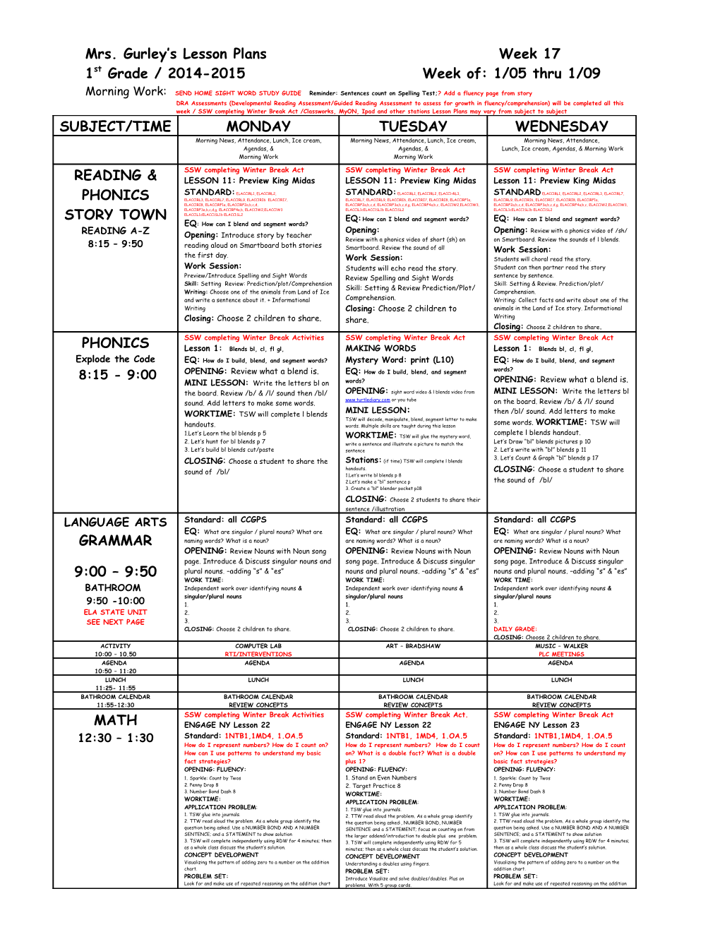 Mrs. Gurley S Lesson Plans Week 17