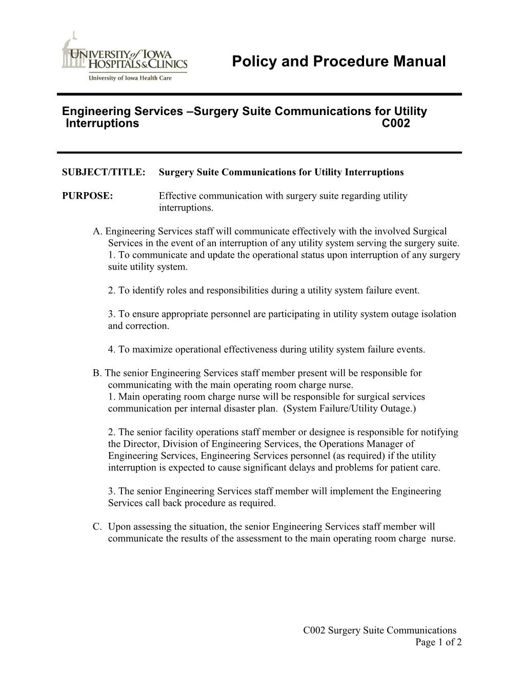 2. to Identify Roles and Responsibilities During a Utility System Failure Event