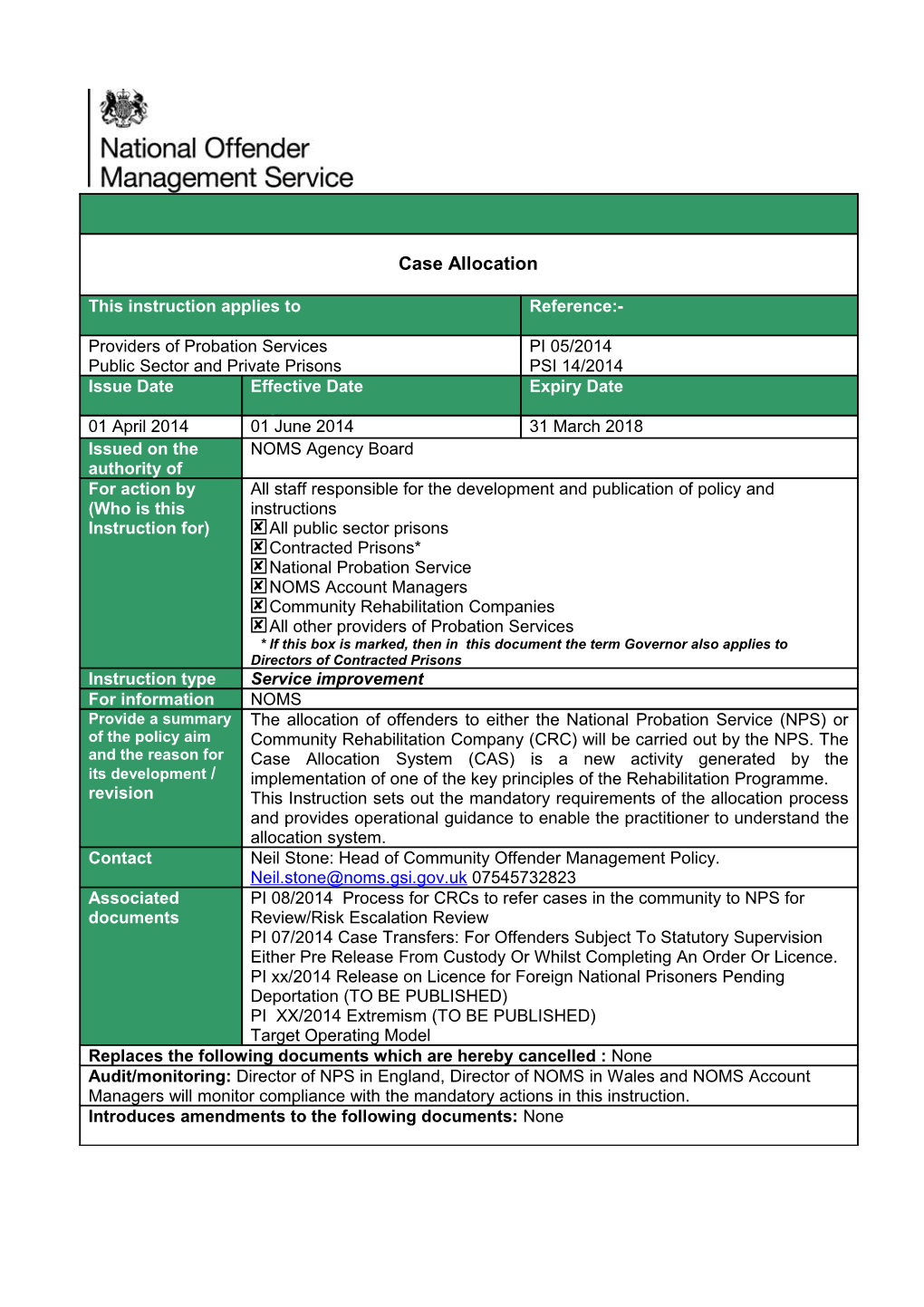 PI 05/14 Case Allocation