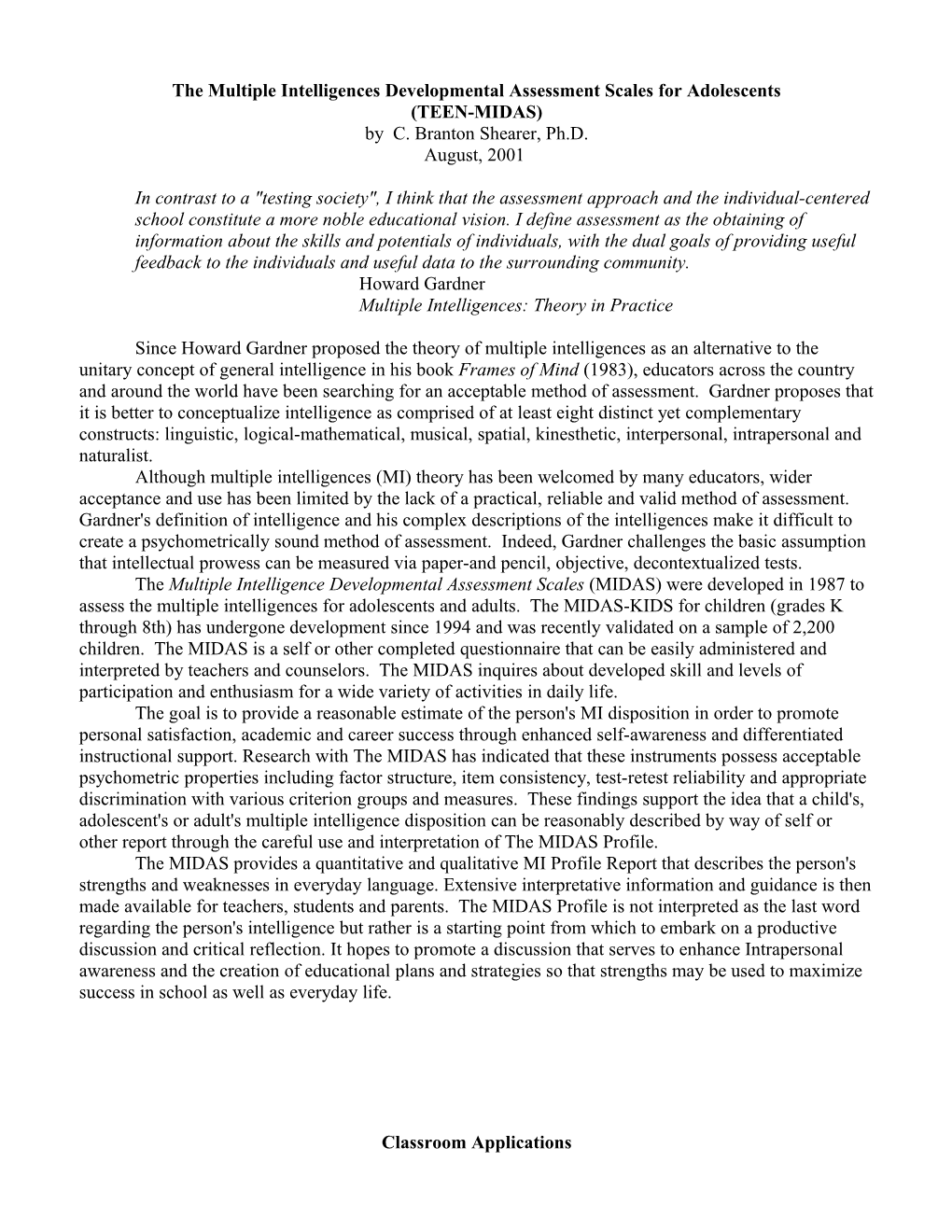 The Multiple Intelligences Developmental Assessment Scales for Adolescents