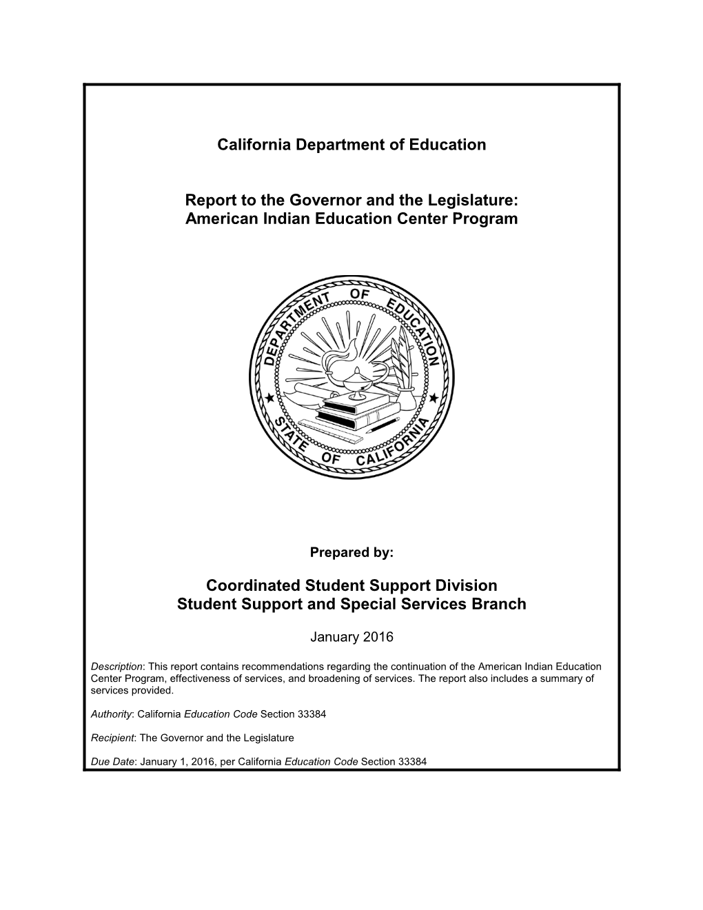 Legislative Report: AIEC (CA Dept of Education)