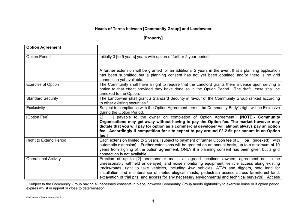 Heads of Terms Between Burcote Wind and Landowner