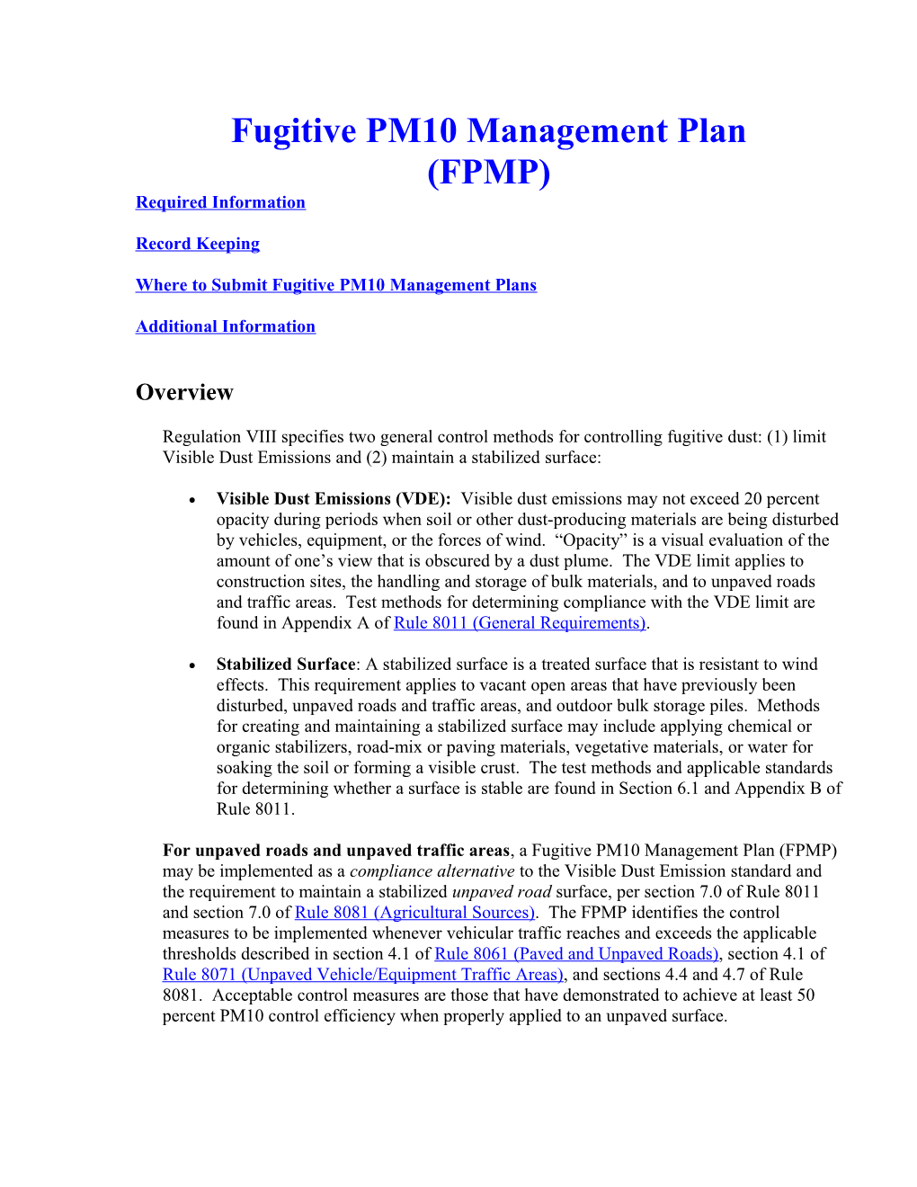 Fugitive PM10 Management Plan