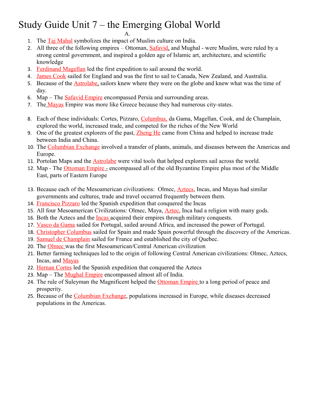 Study Guide Unit 7 the Emerging Global World