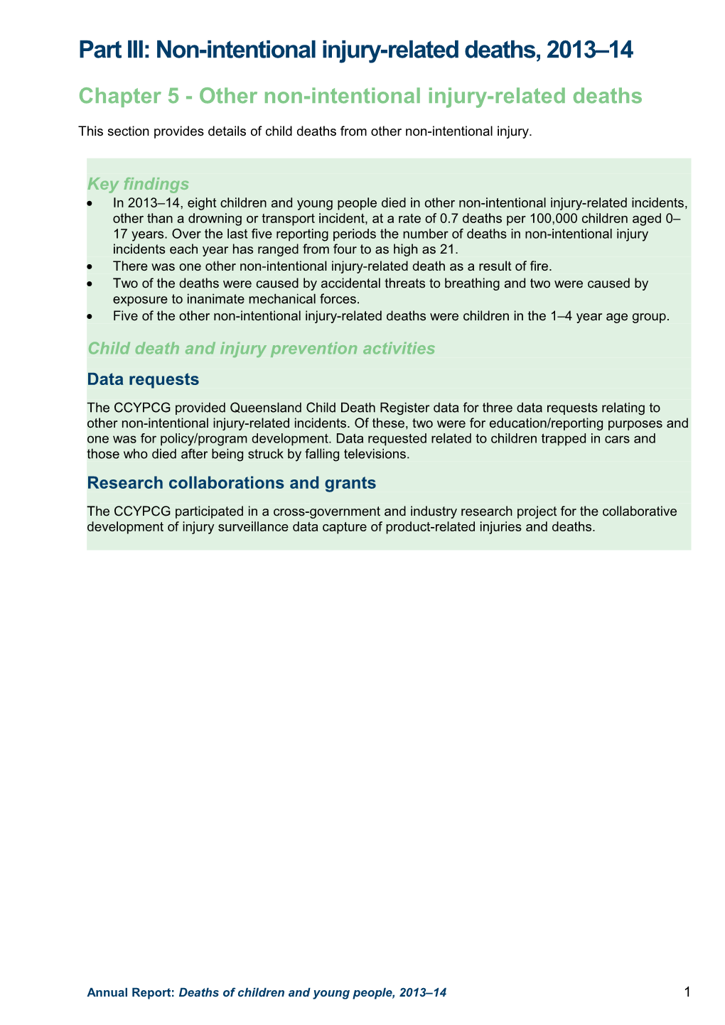 Part III: Non-Intentional Injury-Related Deaths