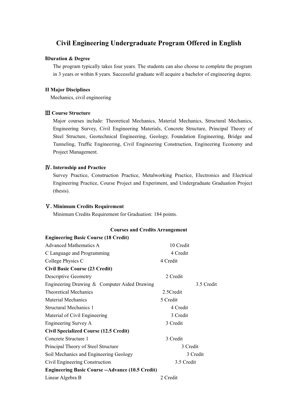 Civil Engineering Undergraduate Program