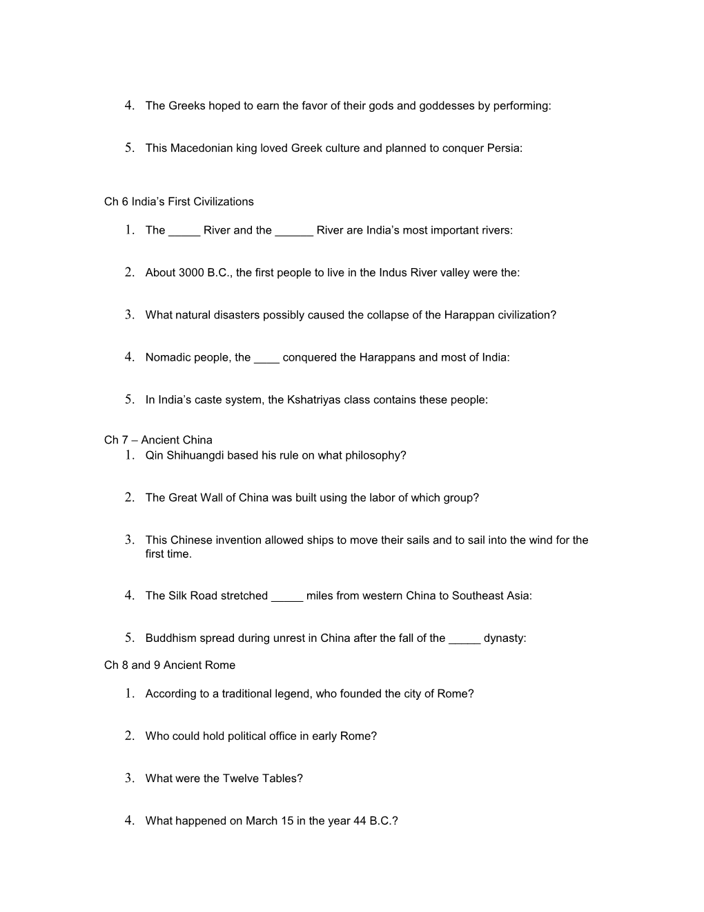 MSS SS JH 1 and JH 2 Chapter 2 Study Guide Quiz Green Group