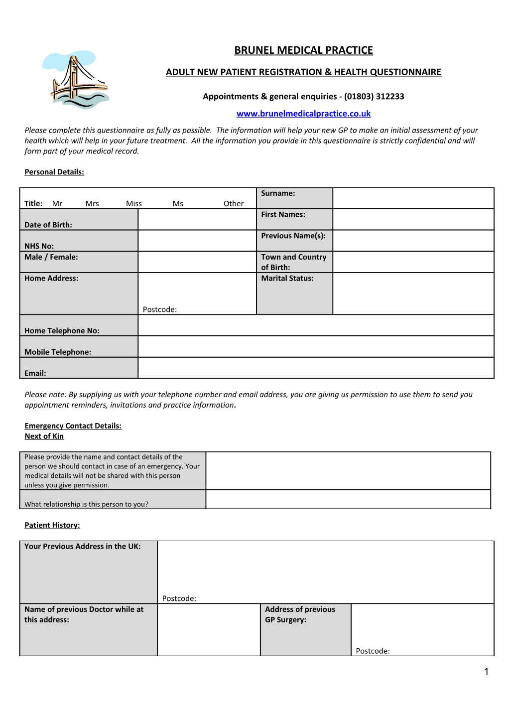 Adult New Patient Registration & Health Questionnaire