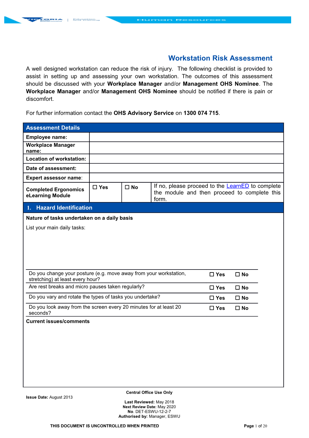 Ergonomic Workstation Risk Assessment