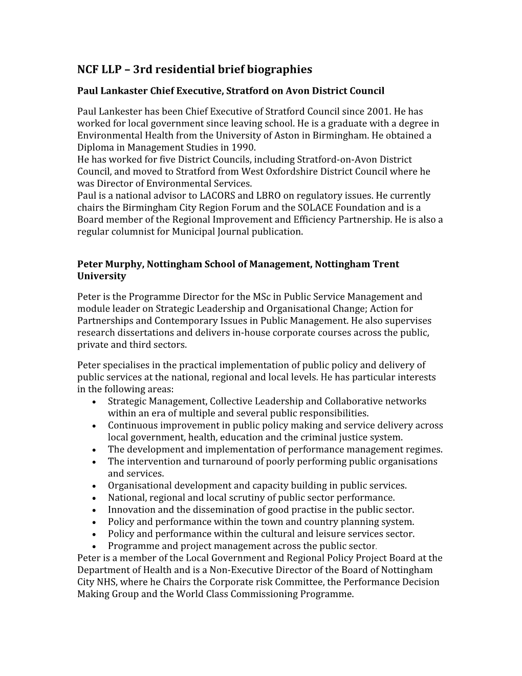 NCF LLP 3Rd Residential Brief Biographies