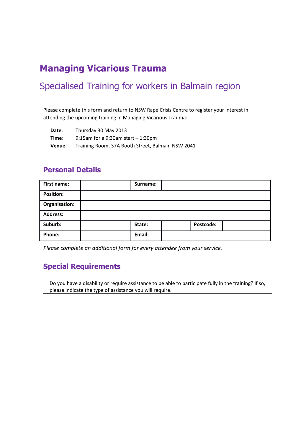 Training: Managing Vicarious Trauma