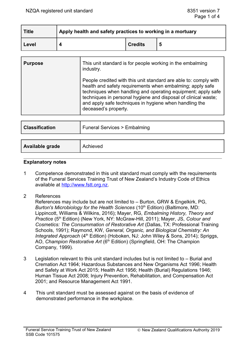 8351 Apply Health and Safety Practices to Working in a Mortuary