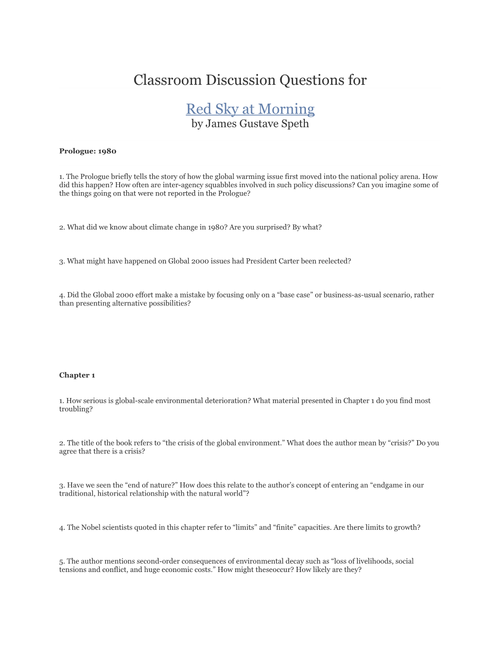 Classroom Discussion Questions For