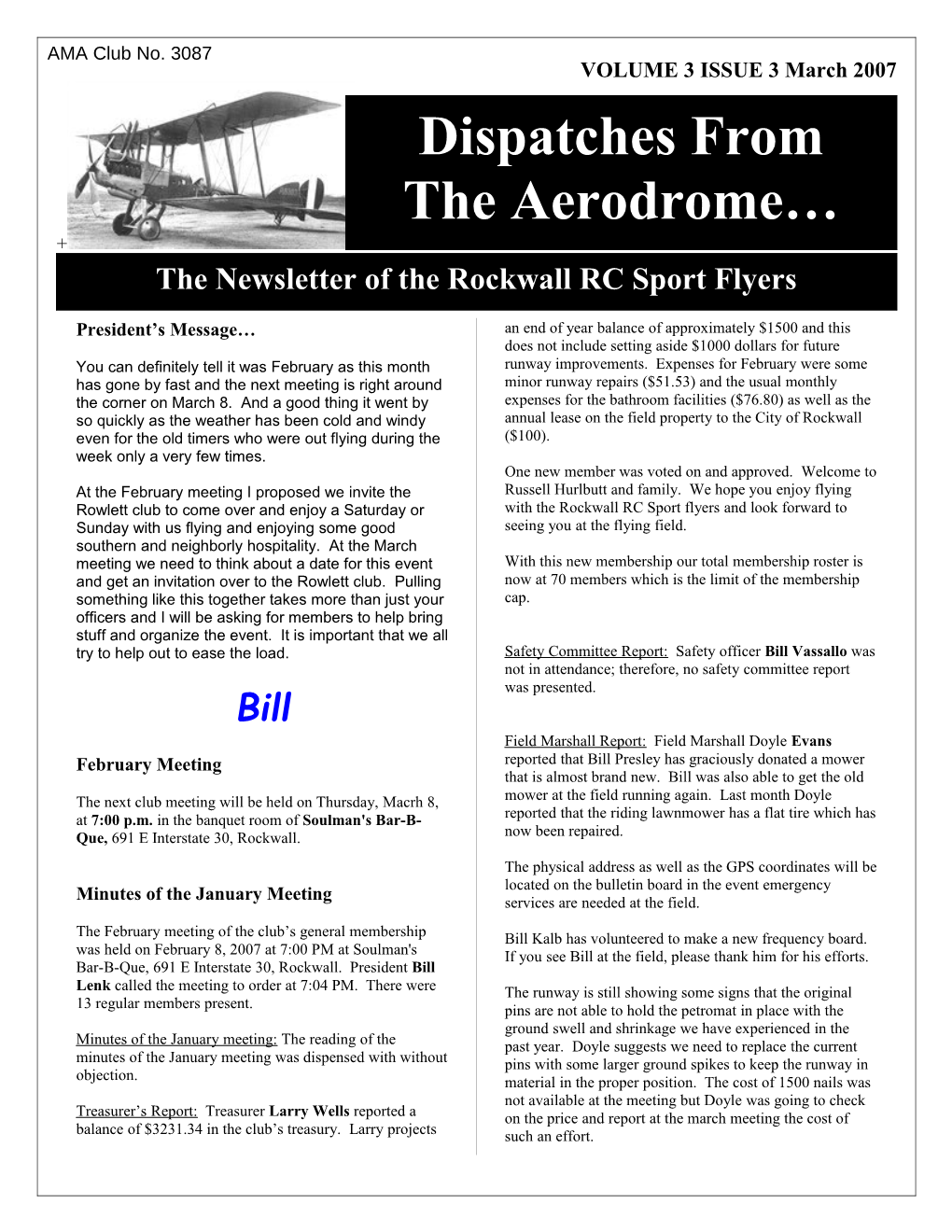 Dispatches from the Aerodrome March 2007Page 1