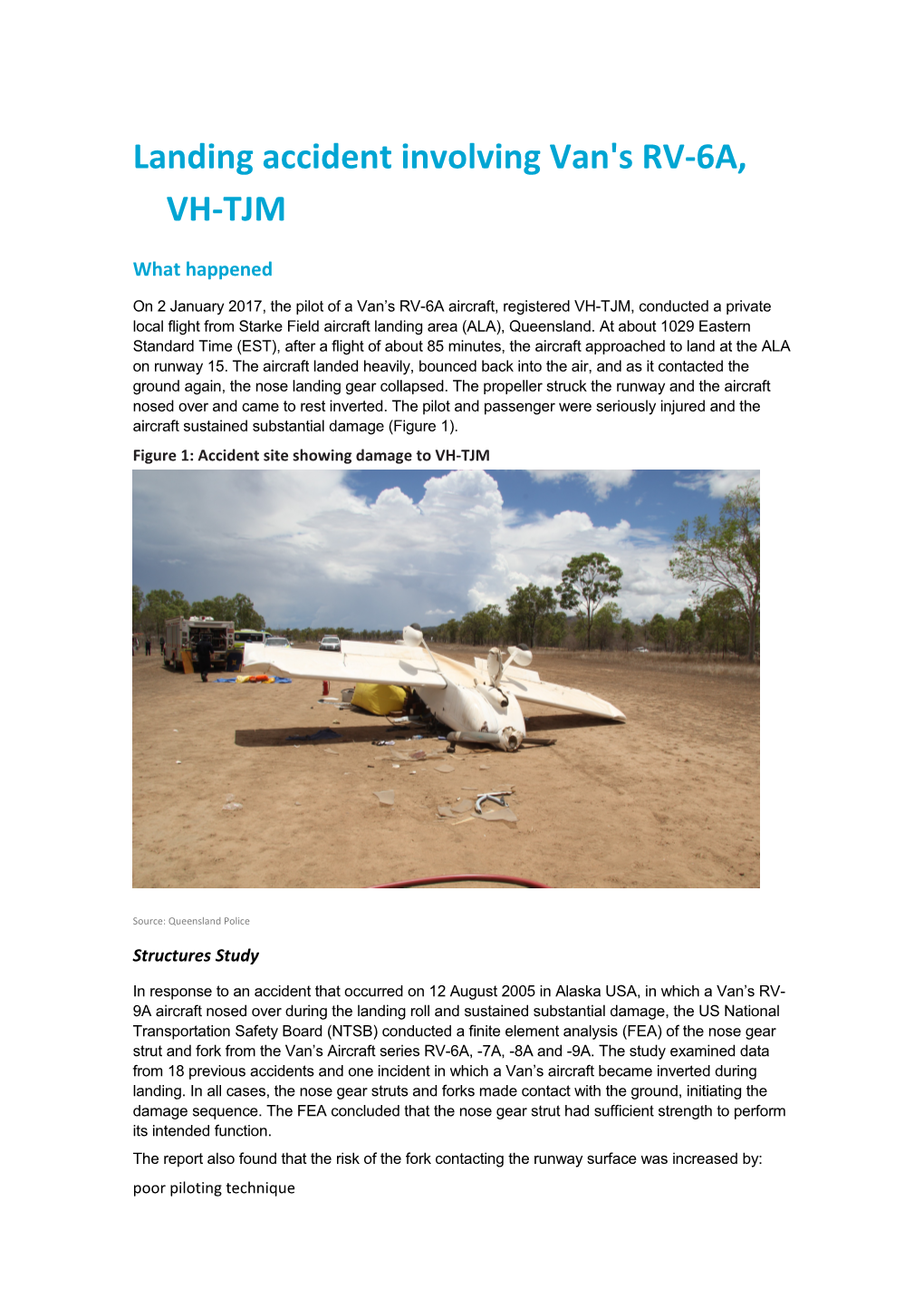 Landing Accident Involving Van's RV-6A, VH-TJM