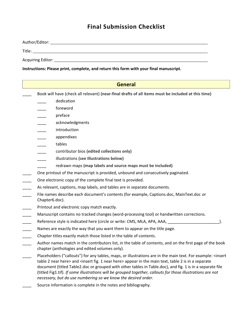 Final Manuscript Submission Checklist