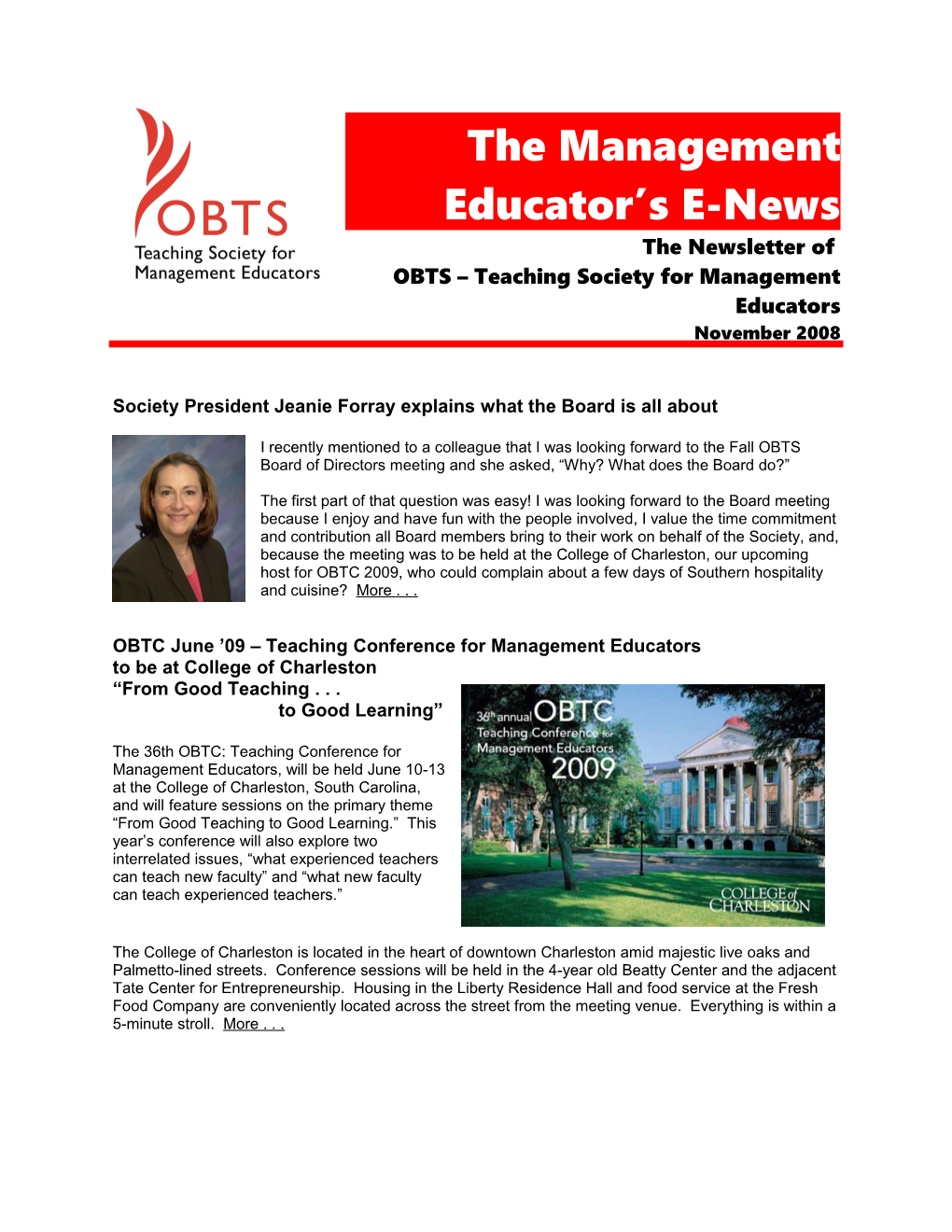 Management Educator S E-News