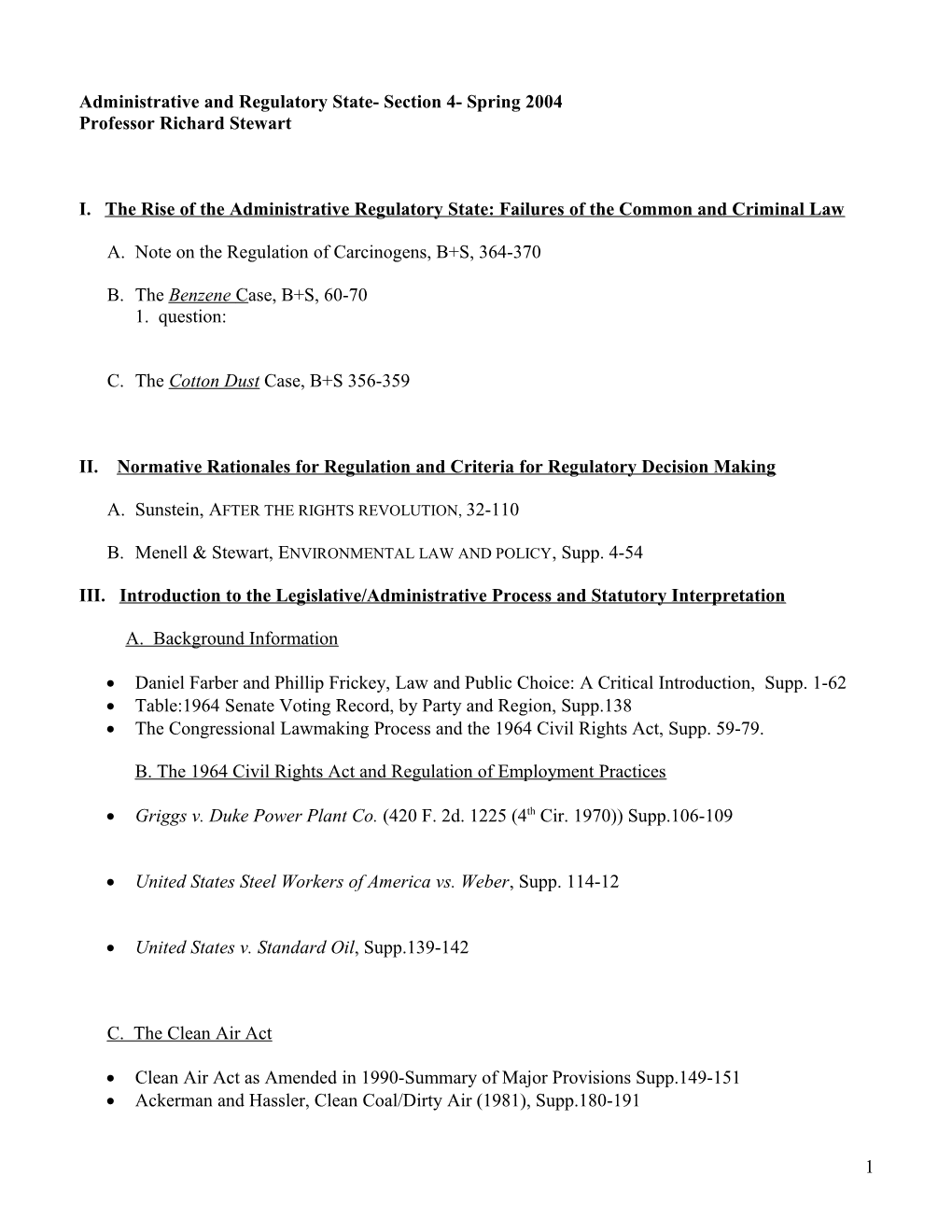Administrative and Regulatory State- Section 4- Spring 2004