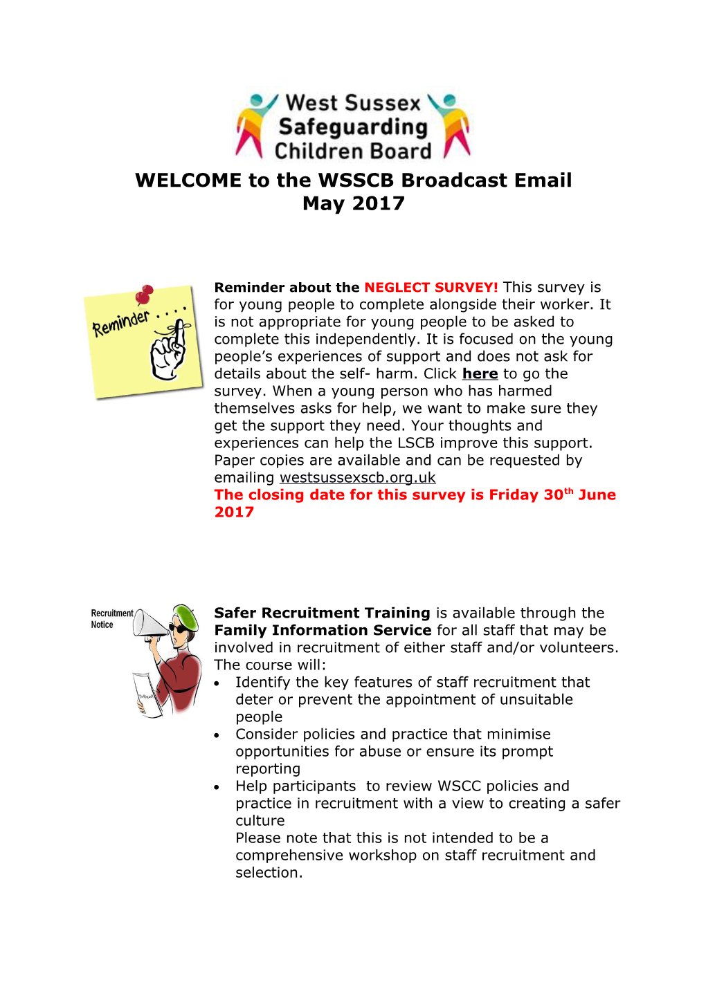 WELCOME to the WSSCB Broadcast Email