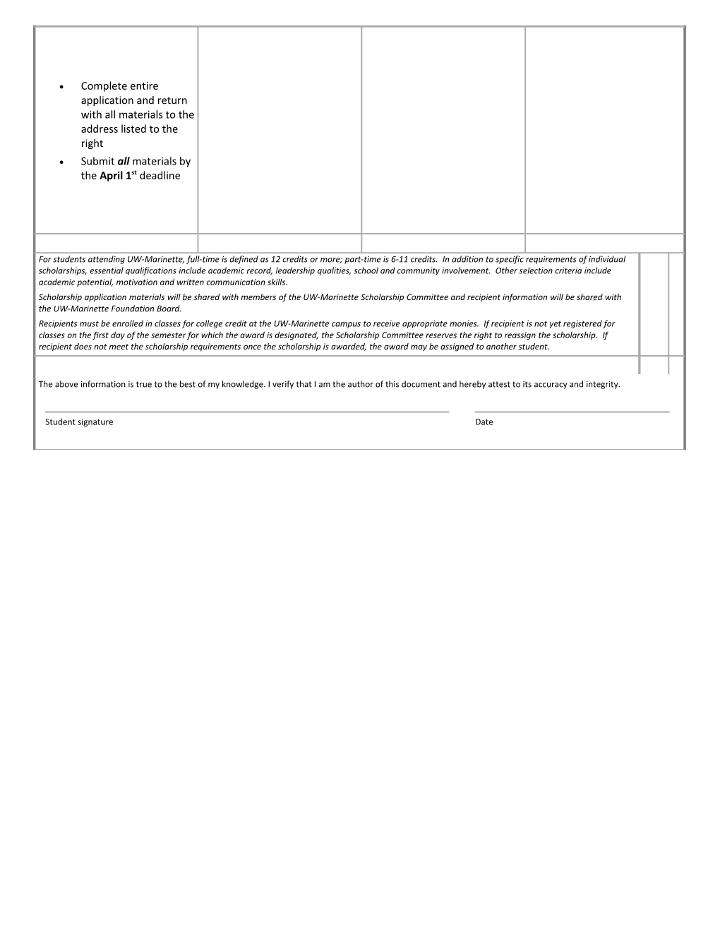 Checklist of Information Required for Complete Application