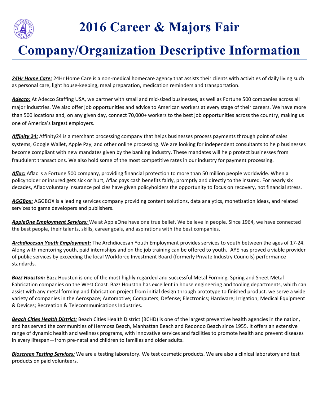 Company/Organization Descriptive Information