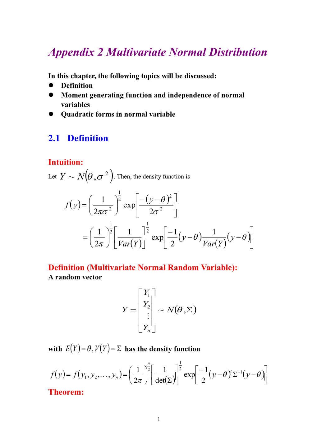 Appendix 2 Multivariate Normal Distribution