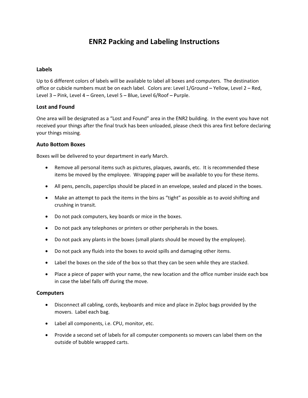 ENR2 Packing and Labeling Instructions