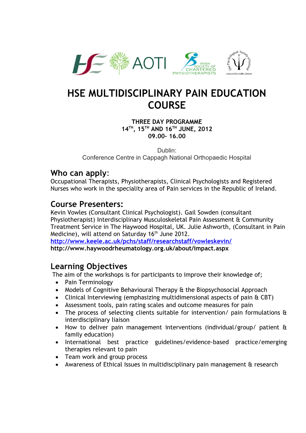 HSE Multidisciplinary Pain EDUCATION