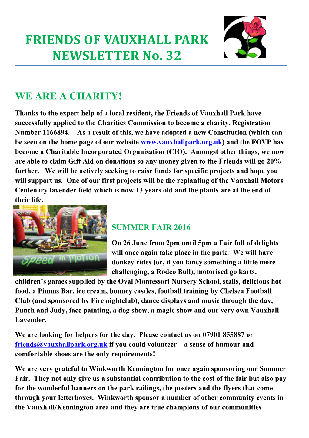 FRIENDS of VAUXHALL PARKNEWSLETTER No. 32