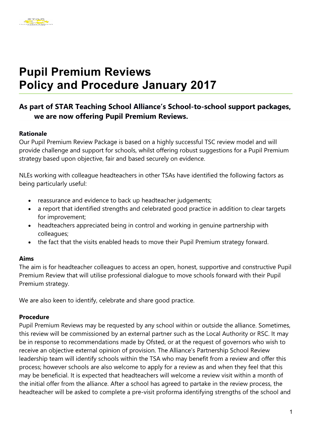 Pupil Premiumreviews Policy and Procedurejanuary 2017