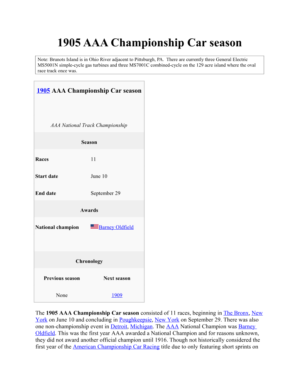 1905 AAA Championship Car Season