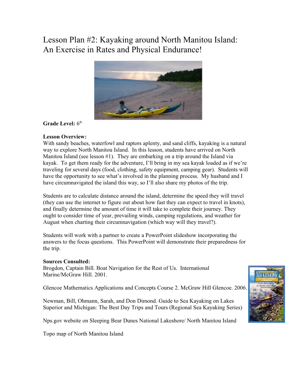 Lesson Plan #2: Kayaking Around North Manitou Island: an Exercise in Rates