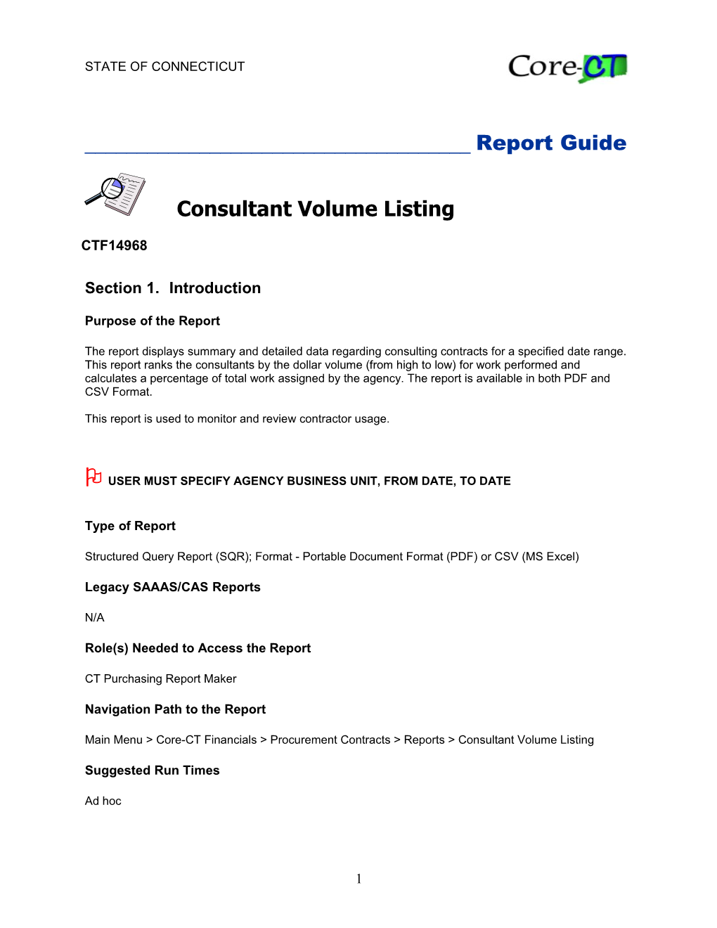 Consultant Volume Listing (CTF14968)