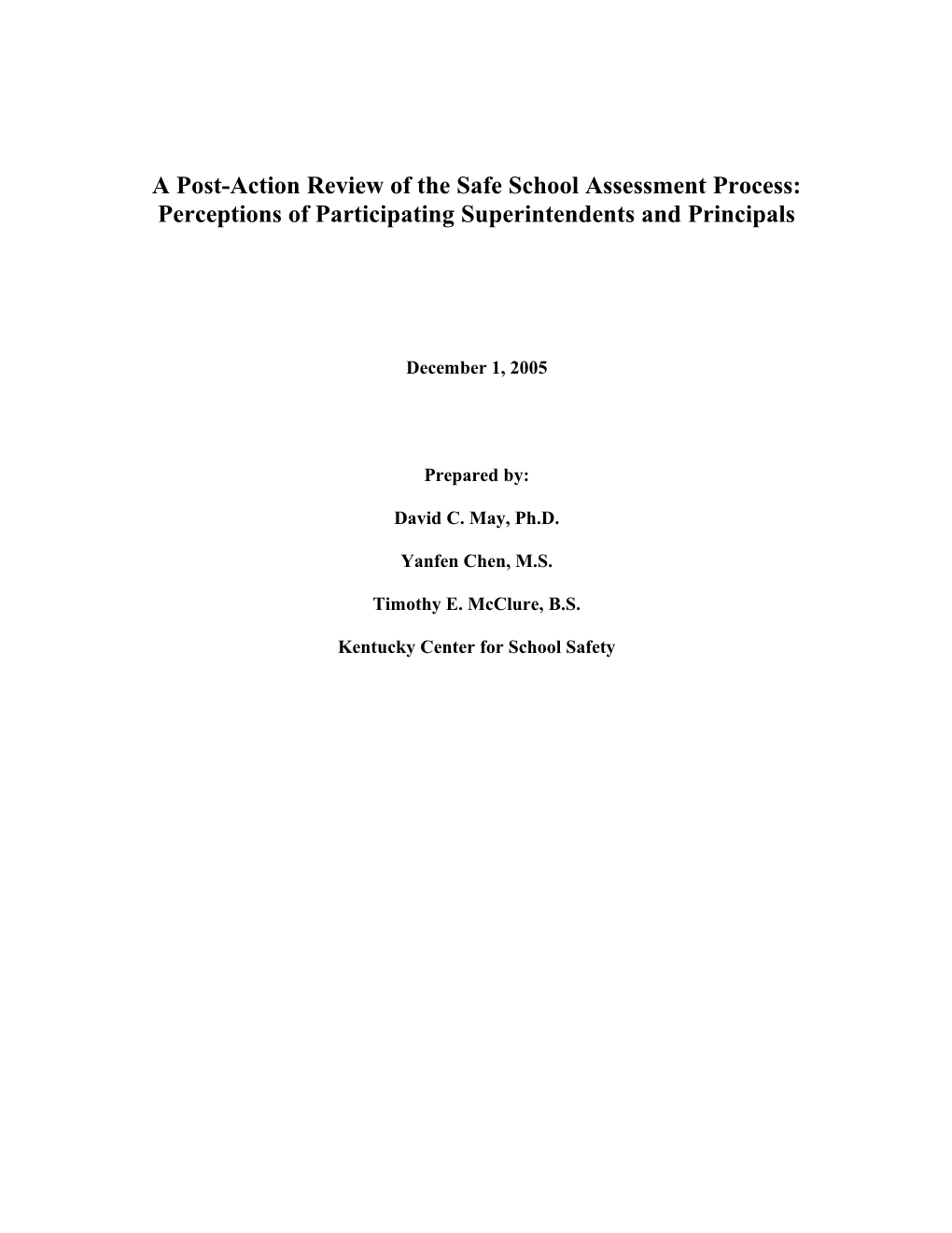 A Post-Action Review of the Safe School Assessment Process