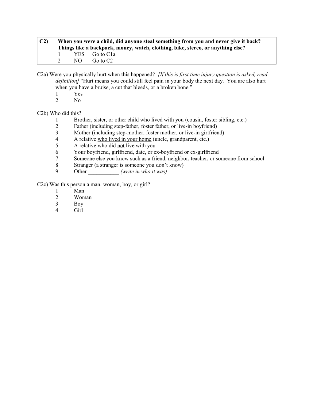 JVQ-R2, Abbreviated Interview Version, Adult Retrospective Form