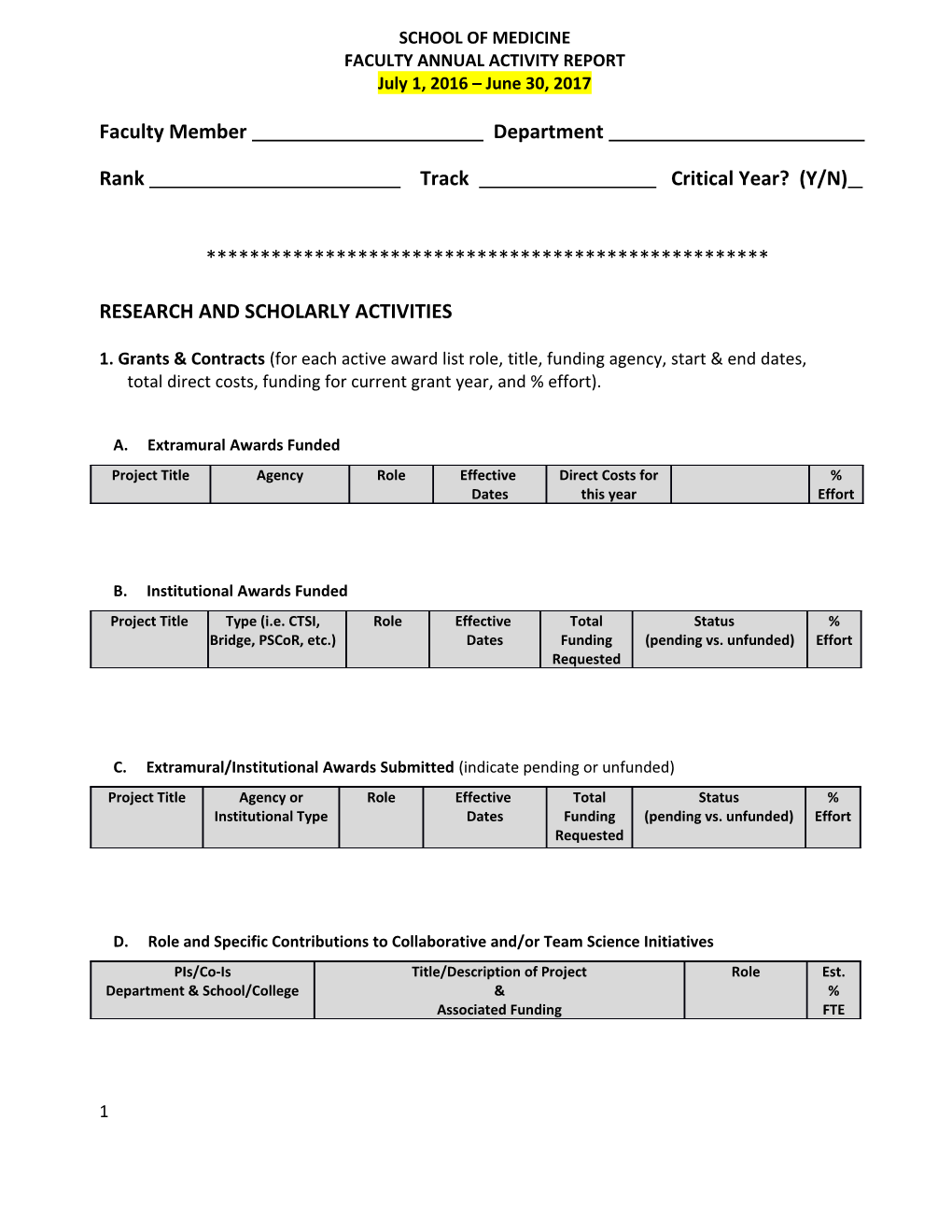 Faculty Annual Activity Report