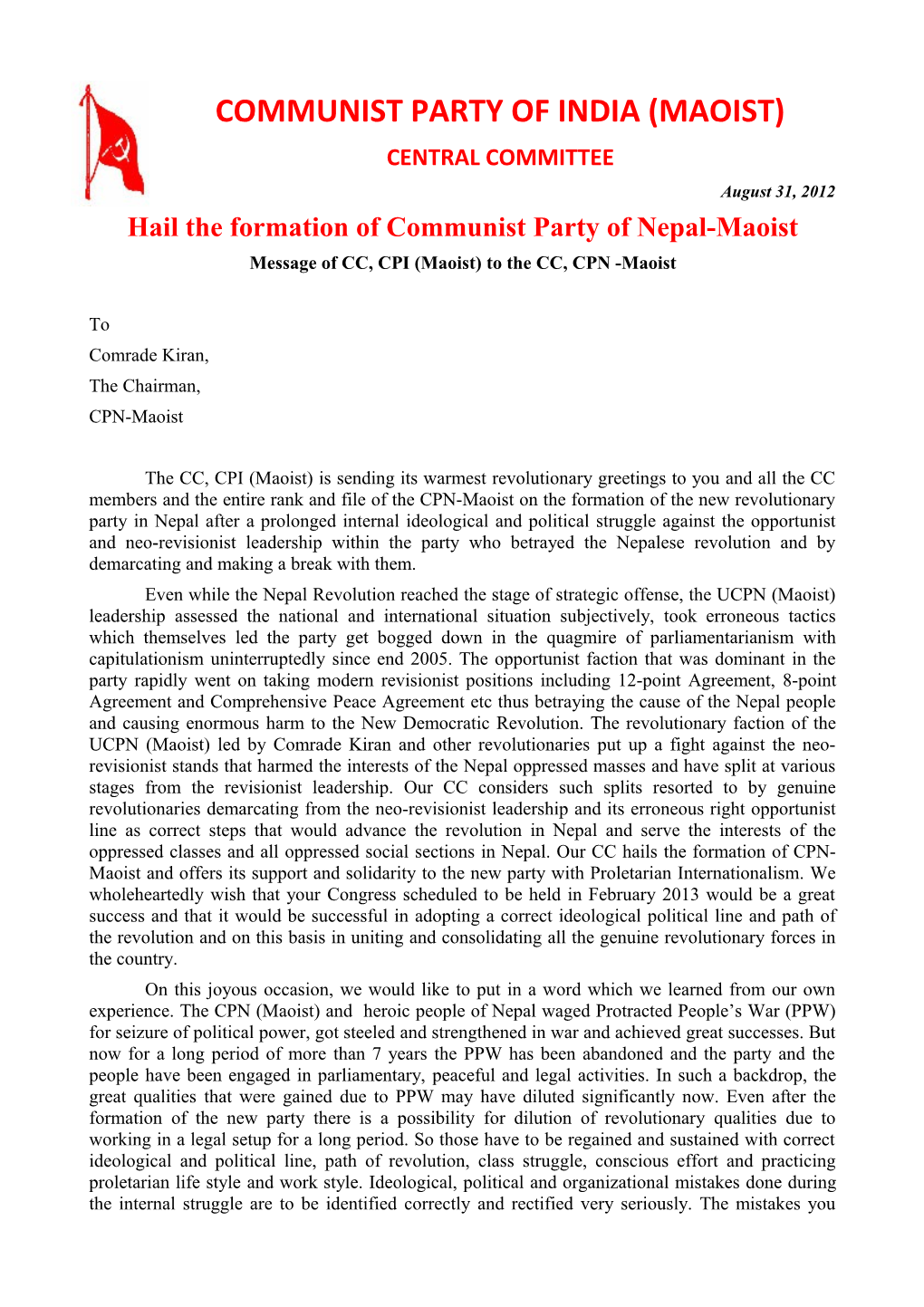 Condemn the Arrests of Maoist Activists in Kolkata and Mumbai